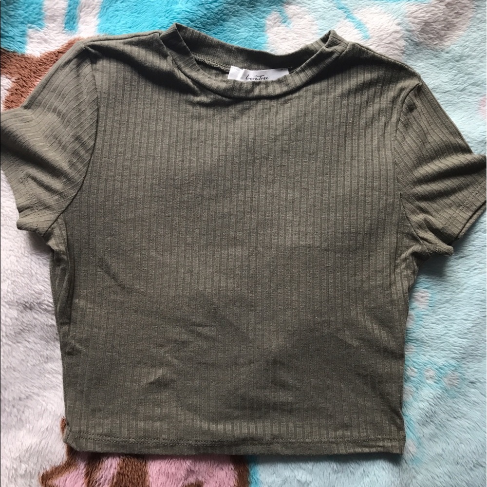 Olive green ribbed crop top - Picture 1 of 2