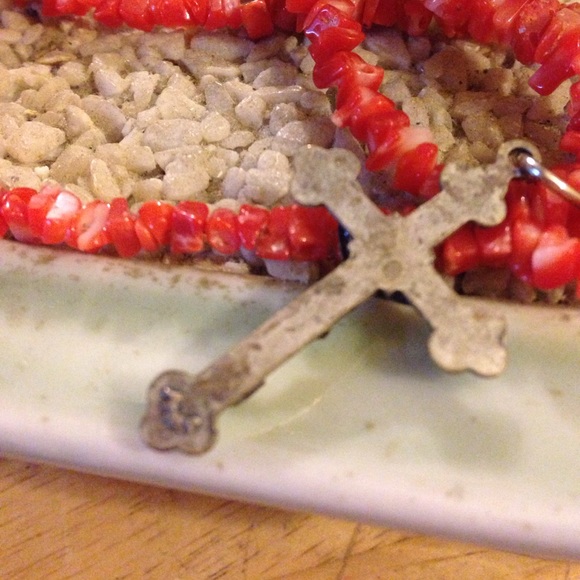 Vintage Italian skin coral cross necklace