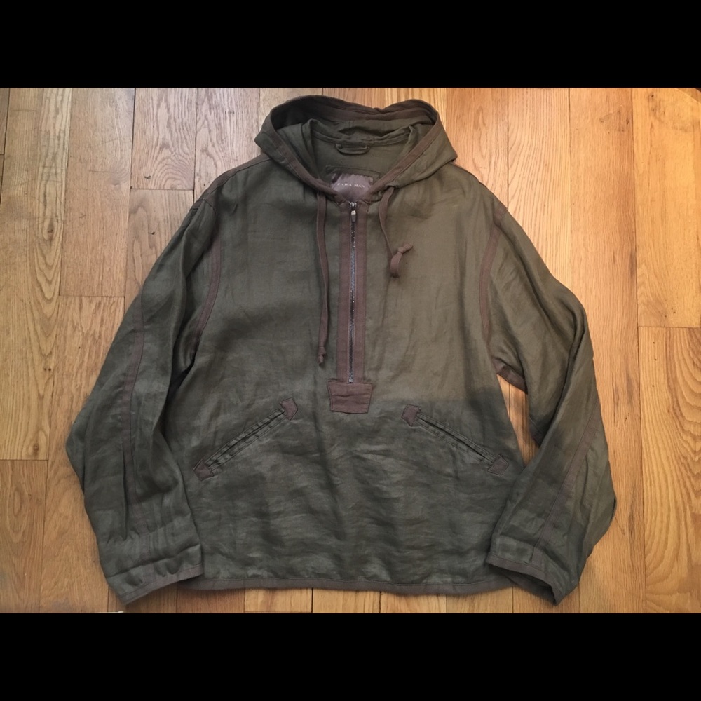 Zara Linen Drape Hooded Pullover Olive M