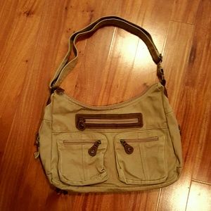 Tan canvas bag.