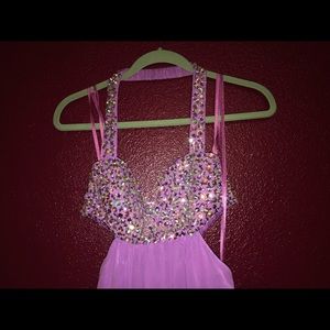 Floor length lavender halter prom dress