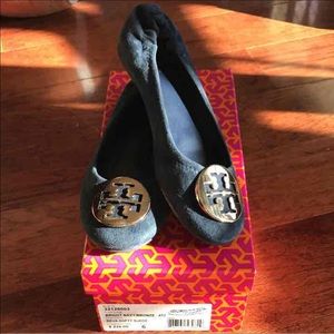 (SOLD) Tory Burch Navy Suede Reva Flats