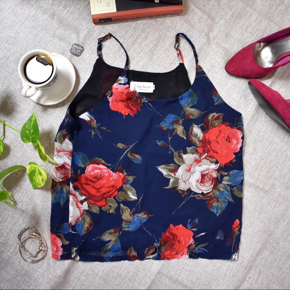 Vintage Navy Rose Floral Camisole Cq House🌹