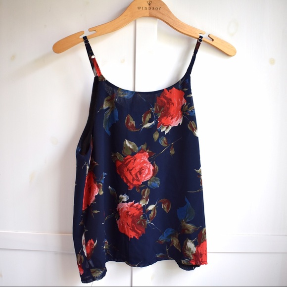 Vintage Navy Rose Floral Camisole Cq House🌹 - Picture 3 of 6