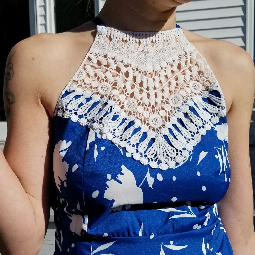 Crochet Cross Back Mini Dress