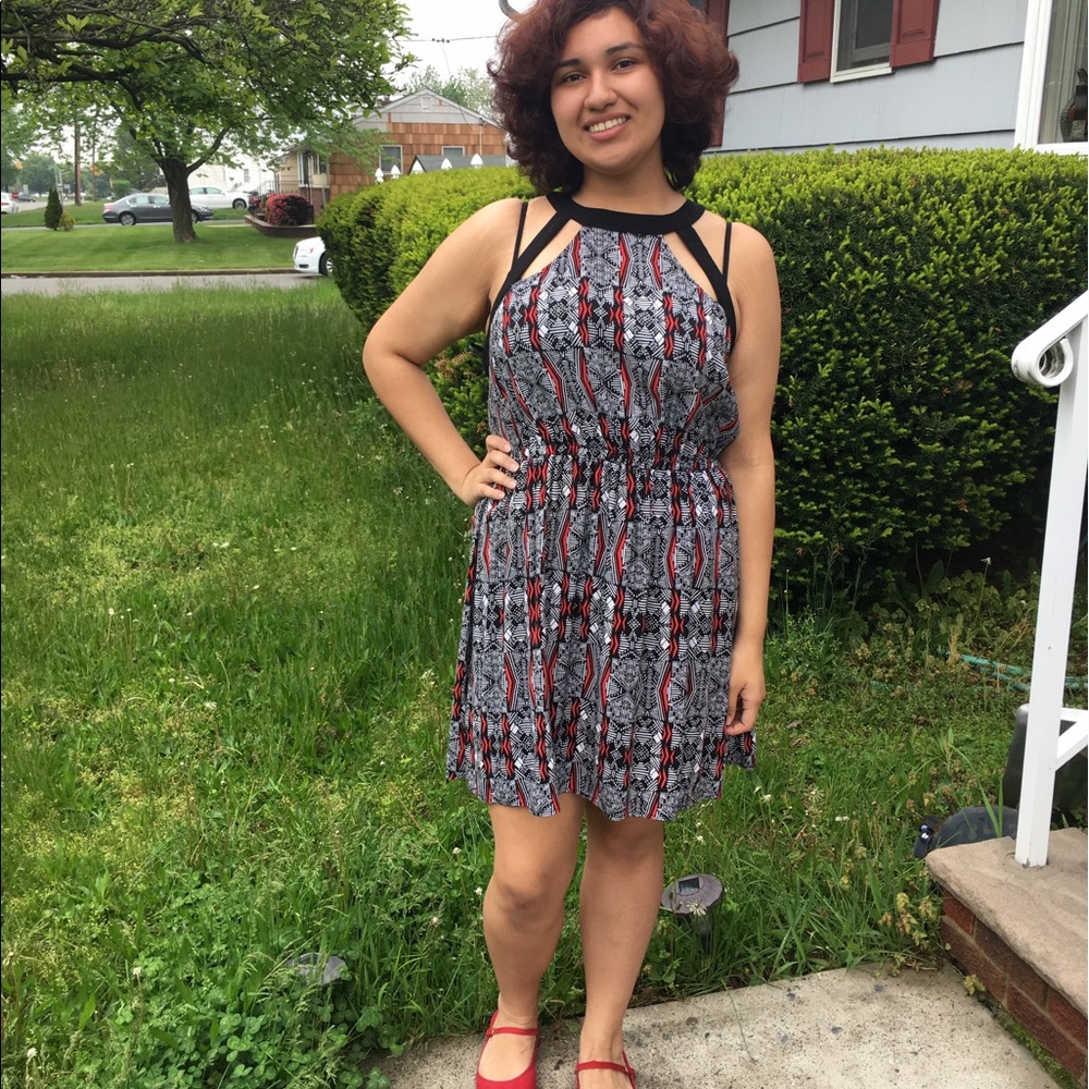 Red , White & Black Halter Dress