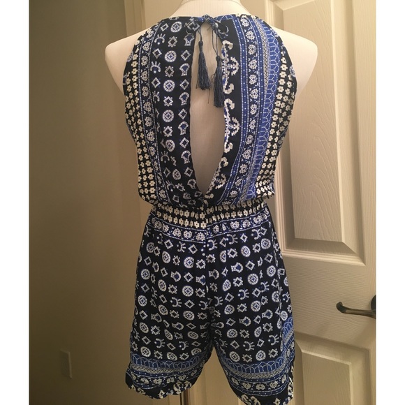 BLUE Geometric Bohemian Romper - Picture 6 of 6