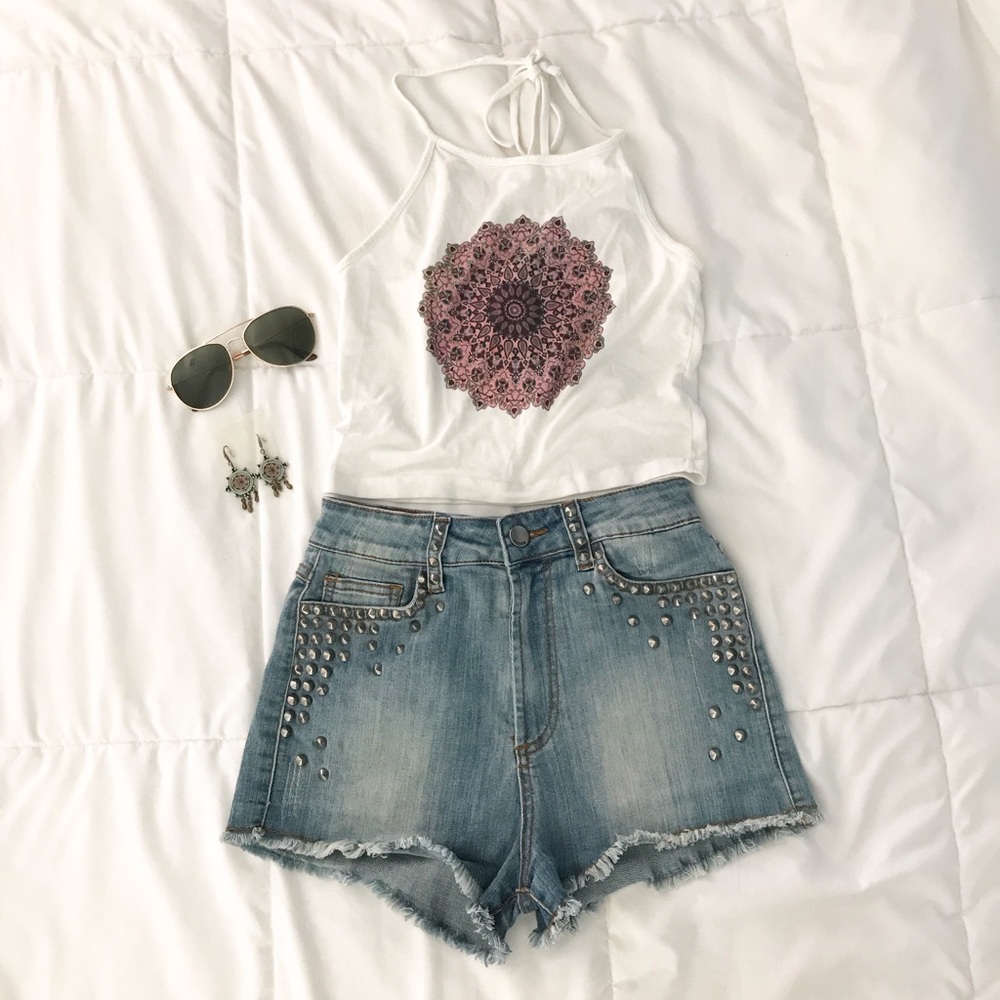 Studded High-Waisted Shorts
