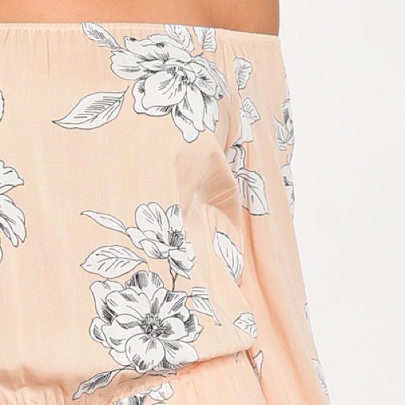 🌿LAST ONE🌿Peach Floral Off Shoulder Romper - Picture 4 of 5