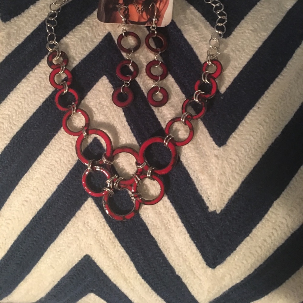 Custom made red circular link earrings/necklace!