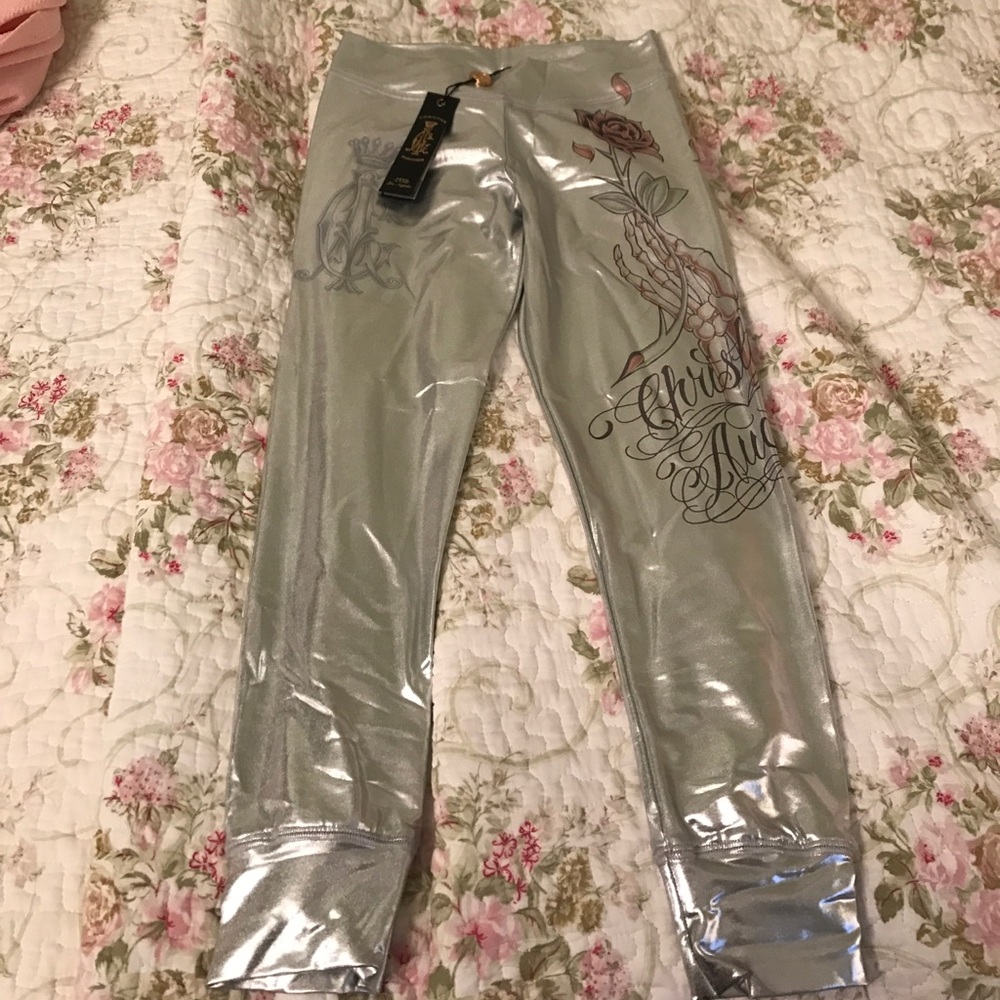 Christian Audigier Metallic Silver Leggings