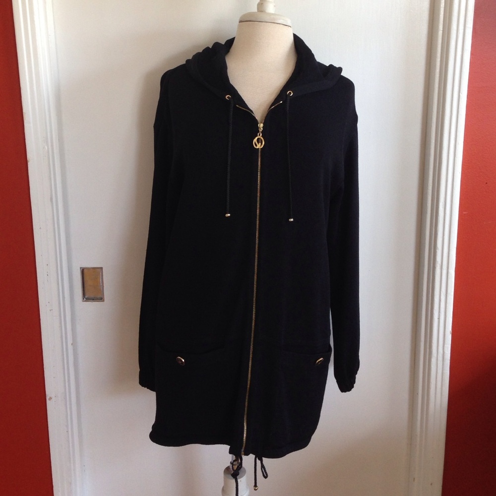 St. John Sport Black Knit Hooded Sweater/ Jacket