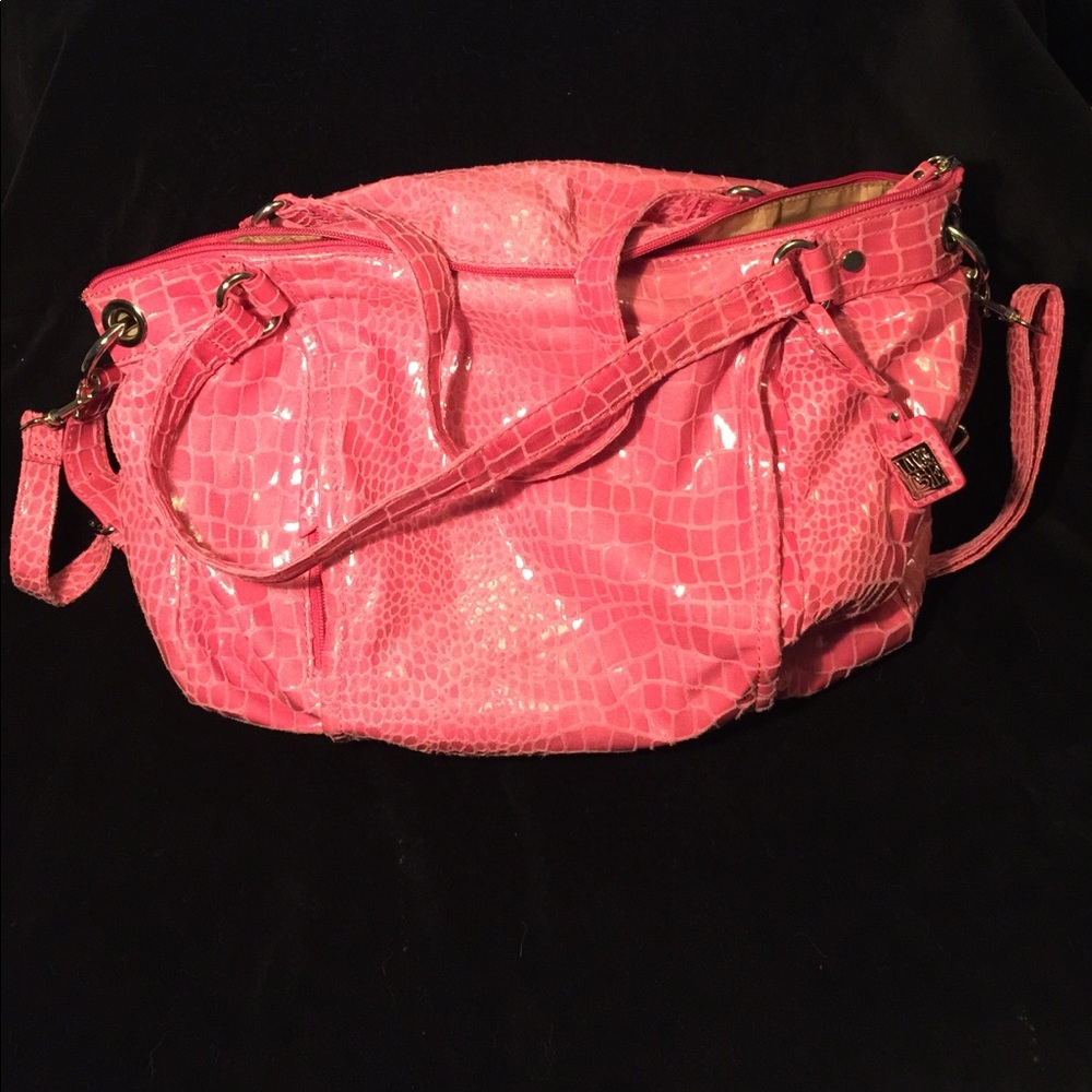Pink gator skin print purse bag