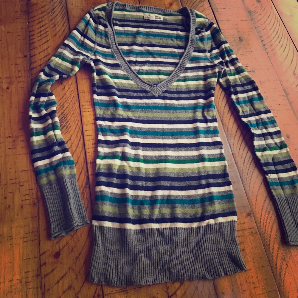 striped V neck sweater