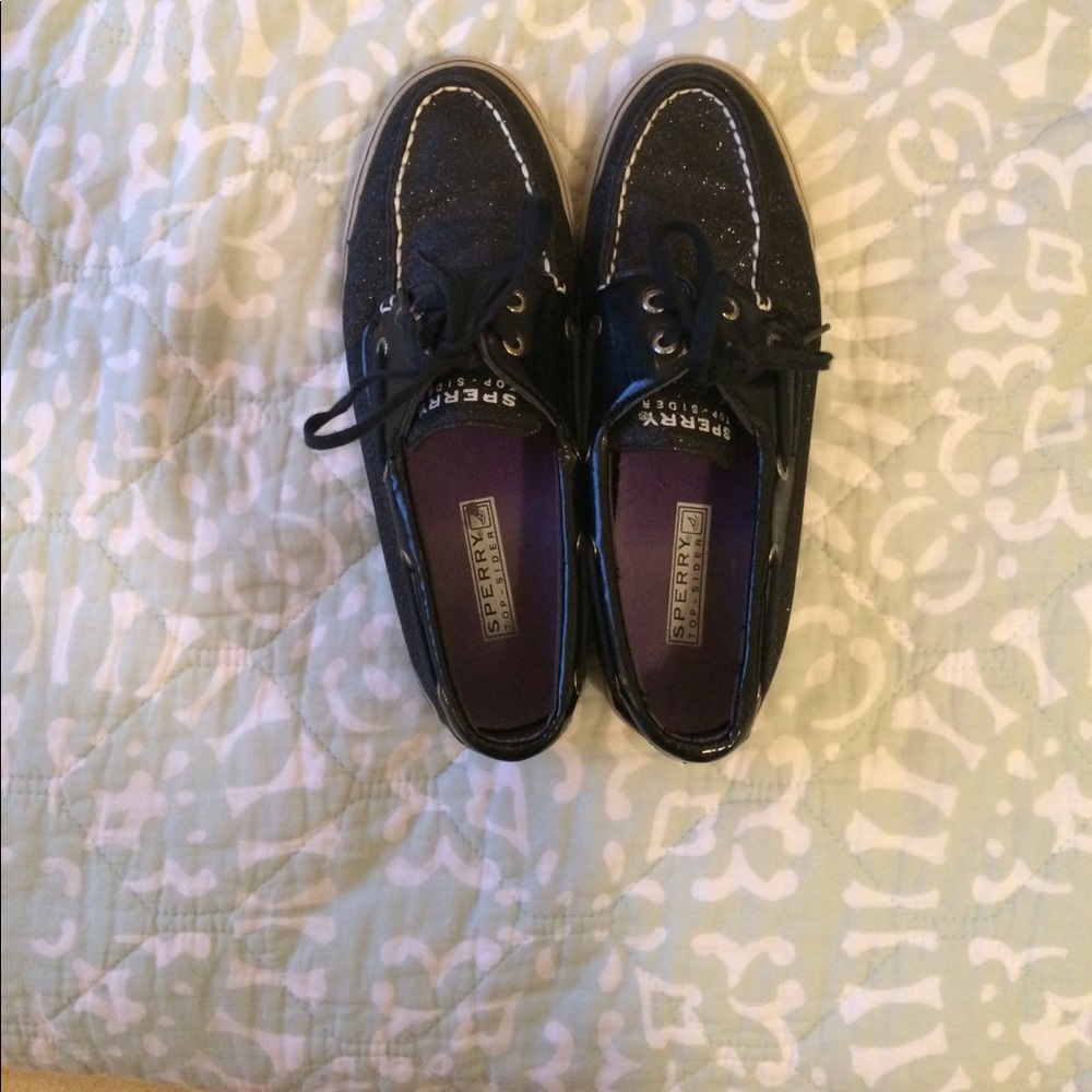 Sperry black glitter boat shoes 7.5