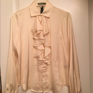 Ralph Lauren silk cream ruffle blouse.