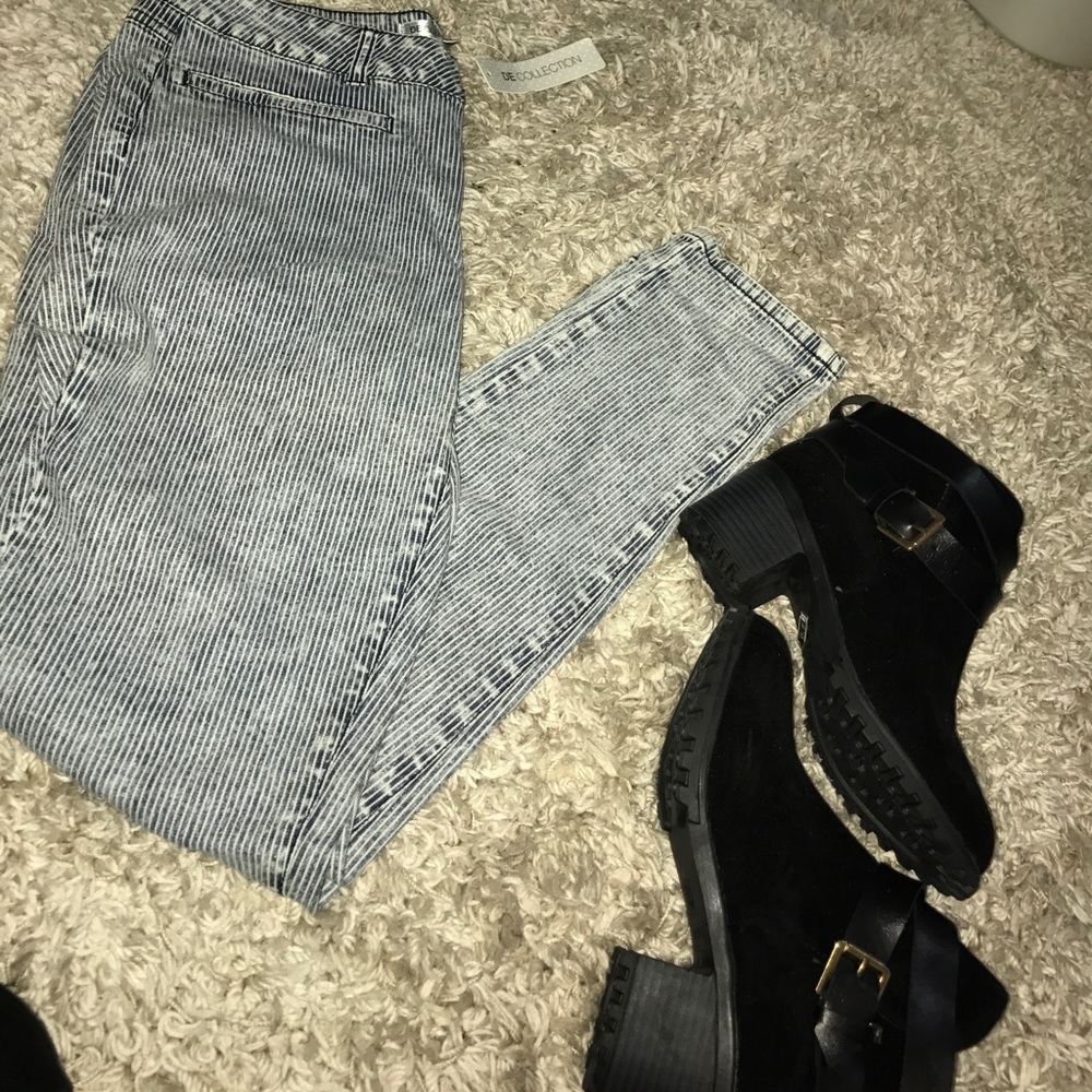 DE collection navy striped skinny jeans