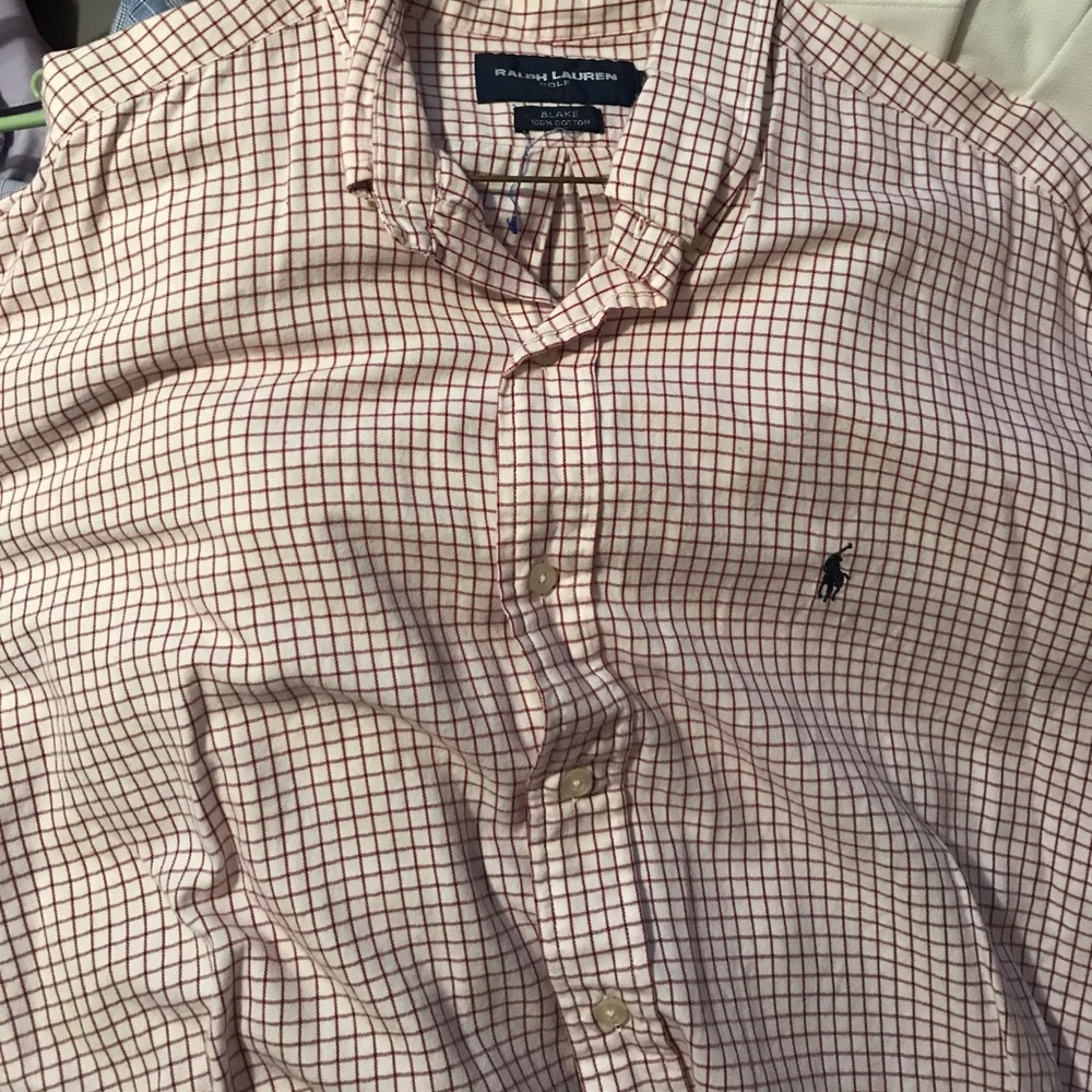 White with red stripes long sleeve polo