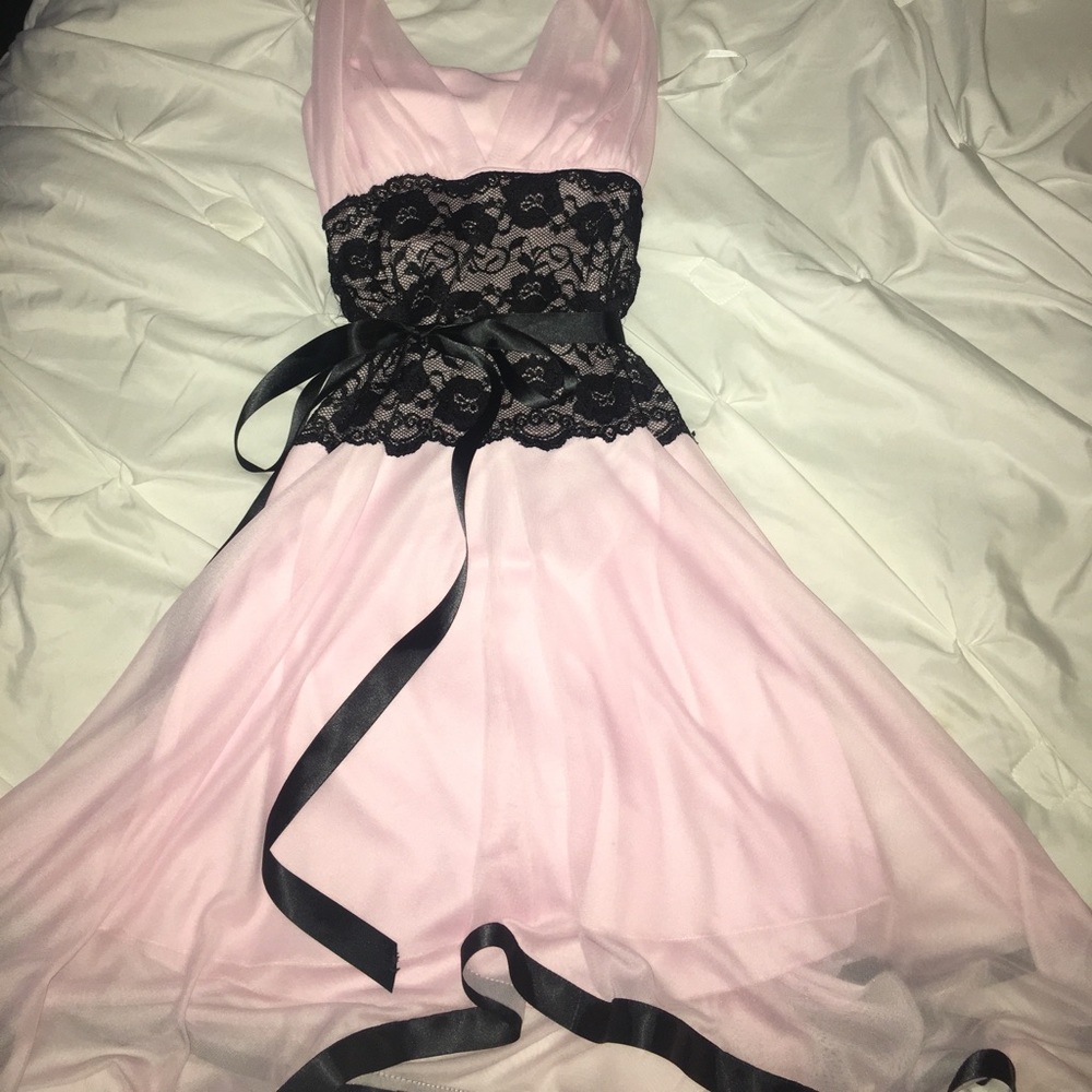 Formal pink and black lace/ribbon dress