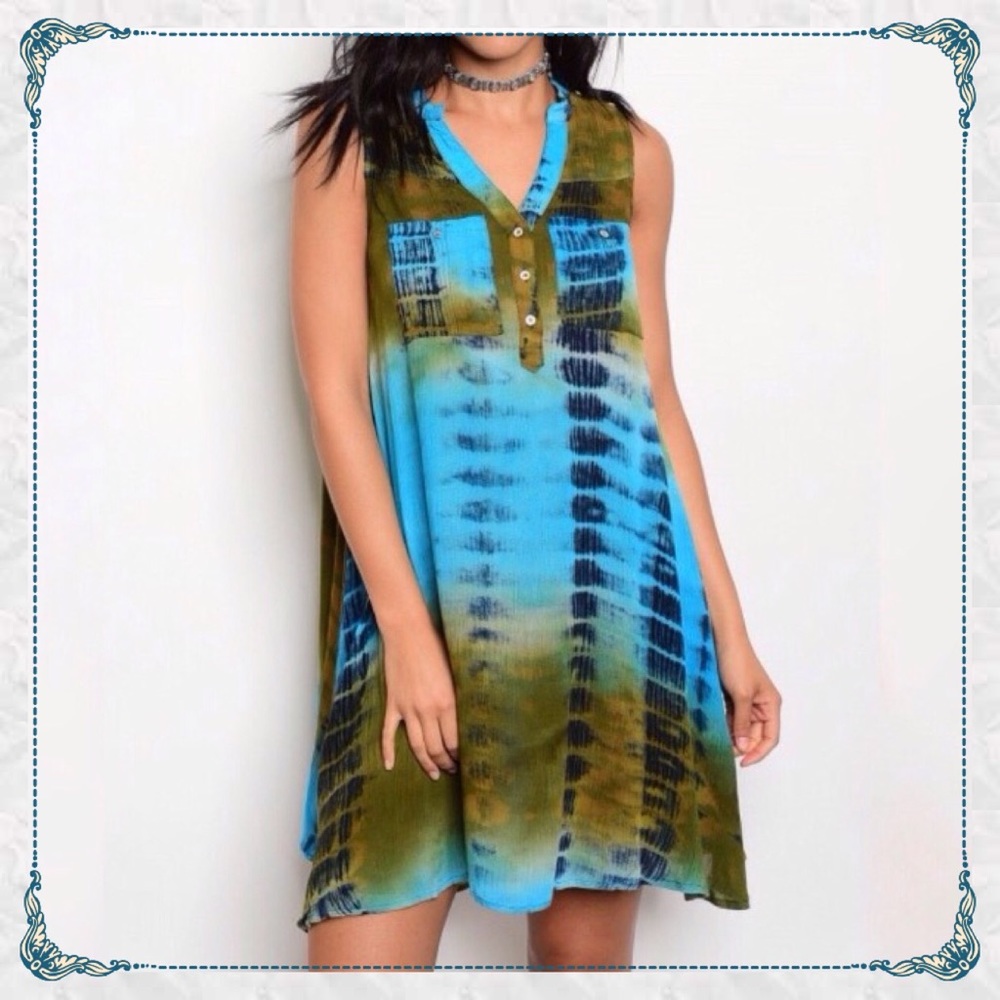 ✨Blue Tie Dye Tunic Dress Shirt Made in USA