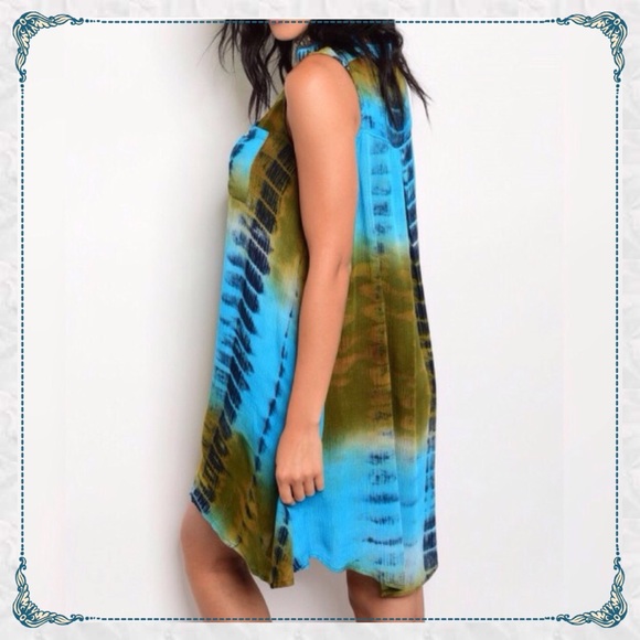 ✨Blue Tie Dye Tunic Dress Shirt Made in USA - Picture 2 of 3