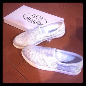 White, crystal embellished Steve Madden slip on