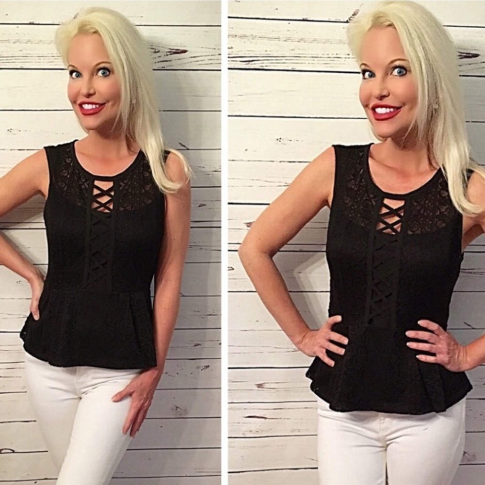 LAST 1!! 💕😊lace detail stretch peplum top! - Picture 2 of 7
