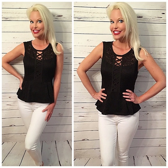 LAST 1!! 💕😊lace detail stretch peplum top! - Picture 3 of 7