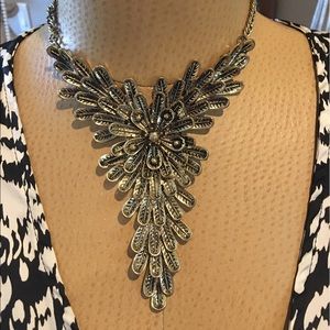Antiqued brushed gold tone statement necklace