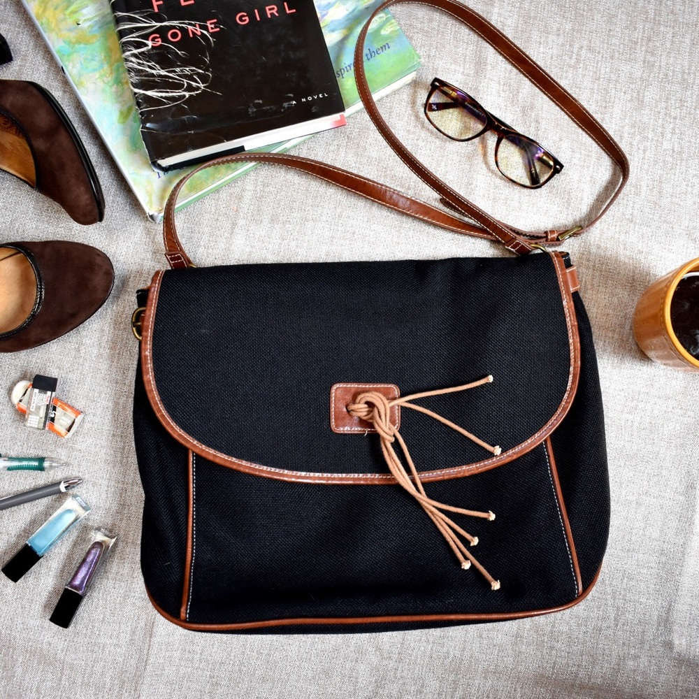 Vintage Black Canvas Tassel Messenger Book Bag