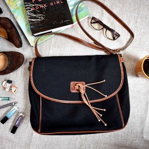 Vintage Black Canvas Tassel Messenger Book Bag