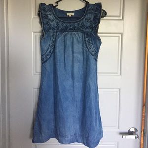 Blue Denim  Dress with Cute Ruffle Sleeve