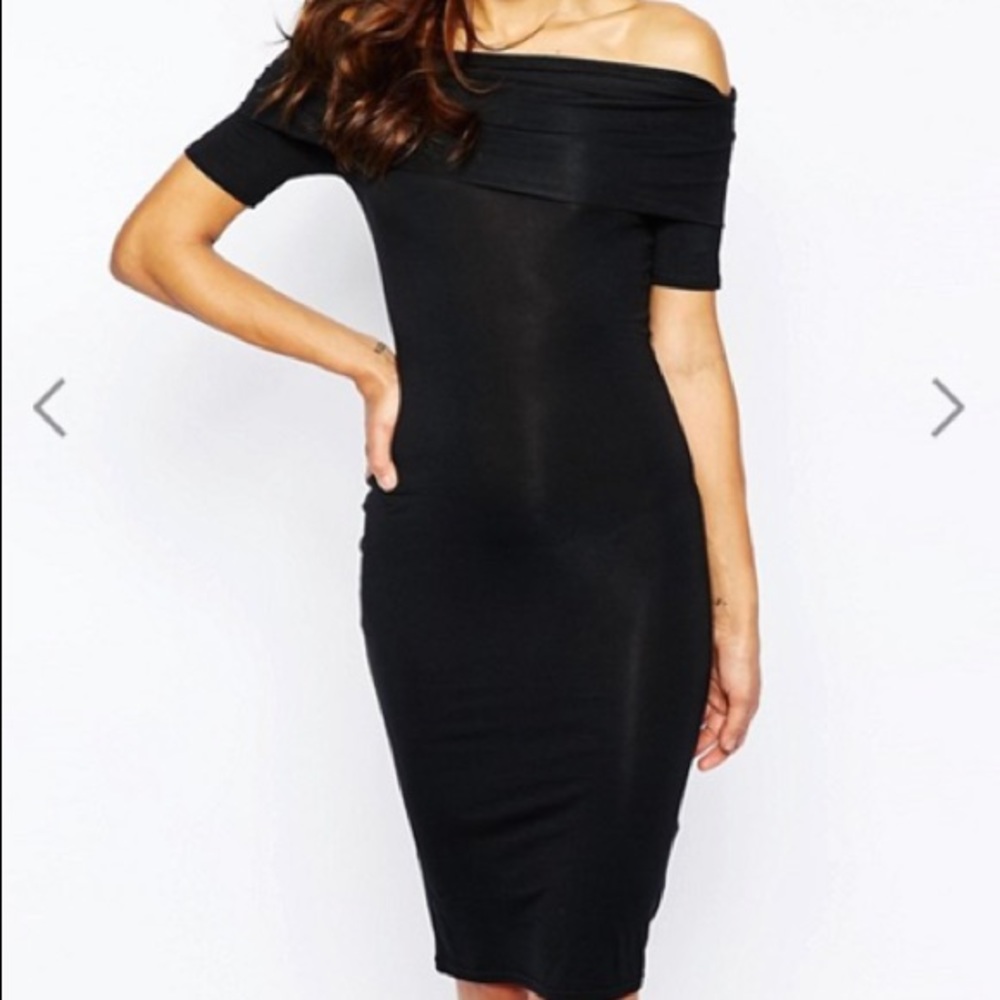 ASOS Bardot Off Shoulder Midi Bodycon Dress