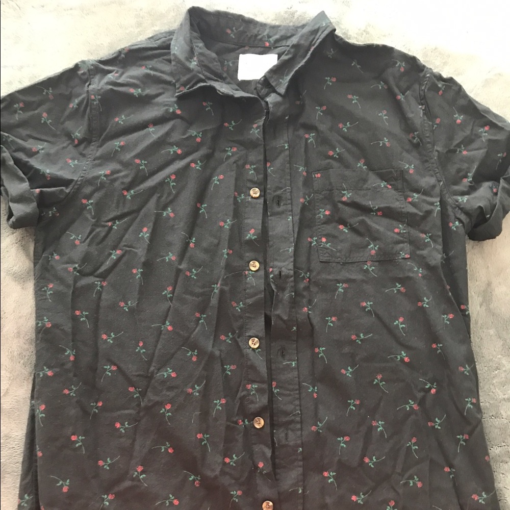 Rose print button down