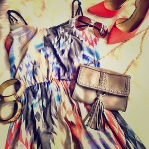 Southwest kilim print high low maxi dress XS, 0