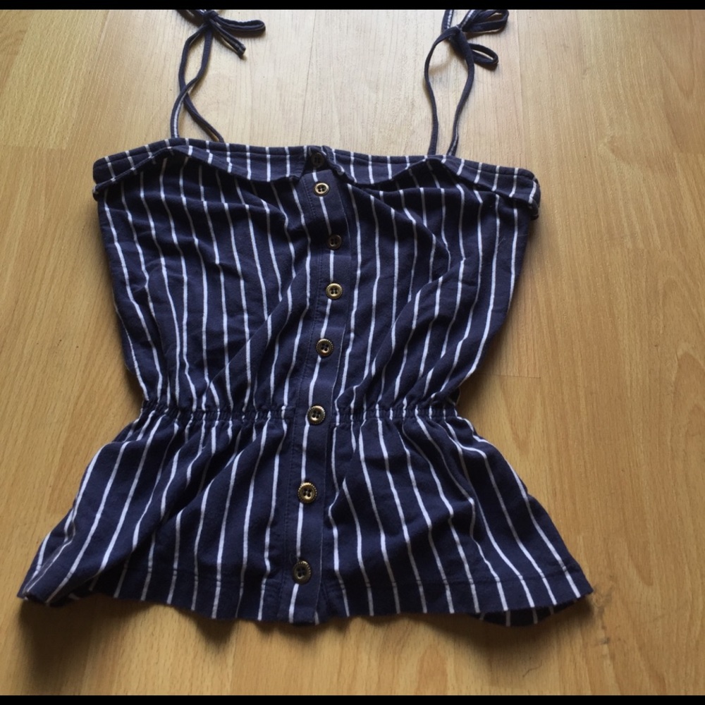 Pin strip button down spaghetti strap top