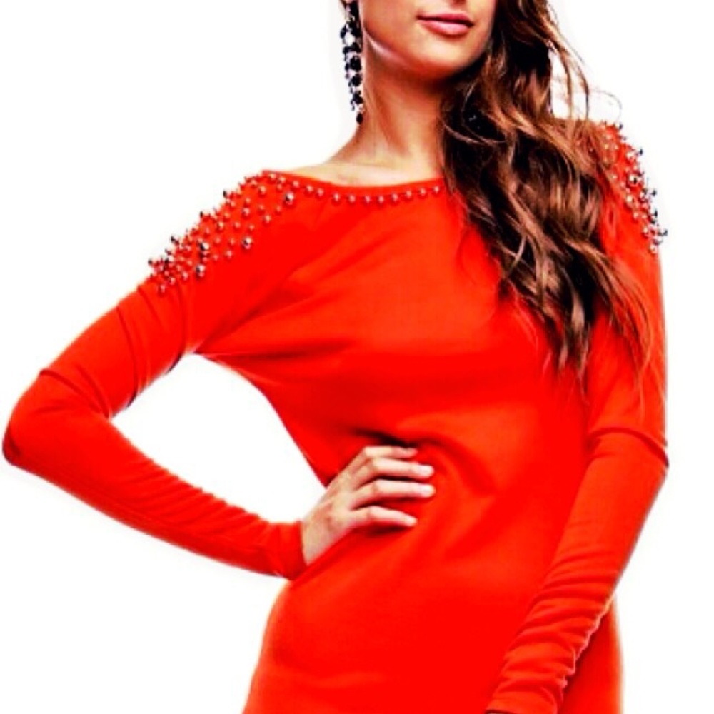 Orange studded shoulder party dress