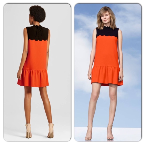 Victoria Beckham Dresses & Skirts - Victoria Beckham Orange Drop Waist Scallop Dress