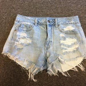 High Waisted Light Washed Distressed AE Shorts