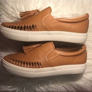 Tan Nine West tassel shoes