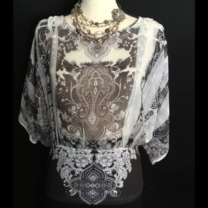 Sheer & Elegant Blouse with a Boho Pattern