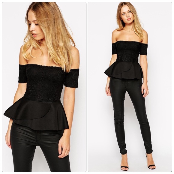 ASOS Tops - Asos Black Lace Peplum Off the Shoulder Top