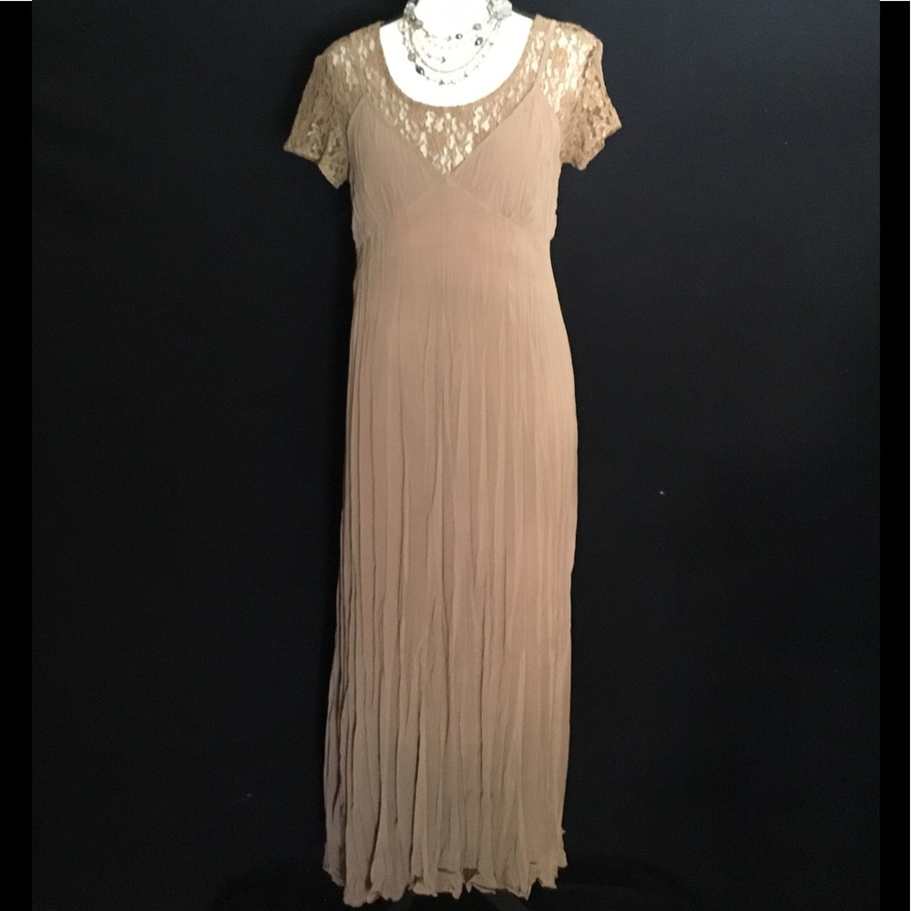 Unique Crinkle Maxi Dress with Attached Lace Top