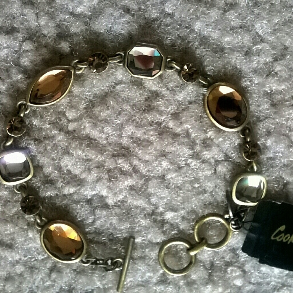 Cookie Lee Bronze Crystal Toggle Bracelet! - Picture 1 of 3