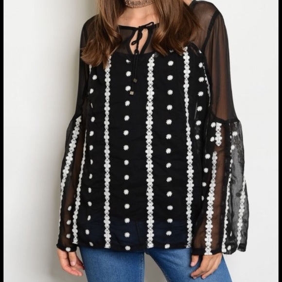 Tops - Sheer Bell Sleeve Top
