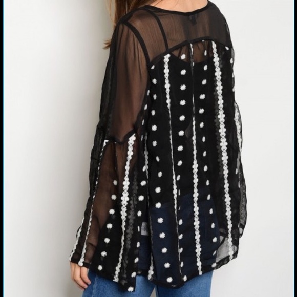 Sheer Bell Sleeve Top - Picture 2 of 7