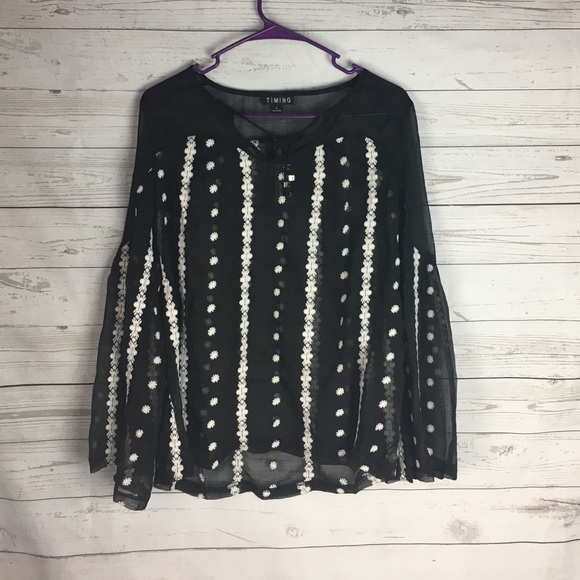 Sheer Bell Sleeve Top - Picture 3 of 7