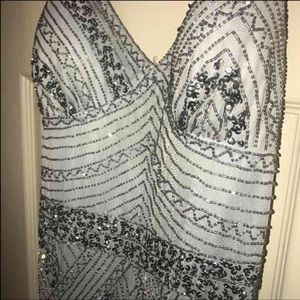 Long Beaded V-Neck Dress 708
