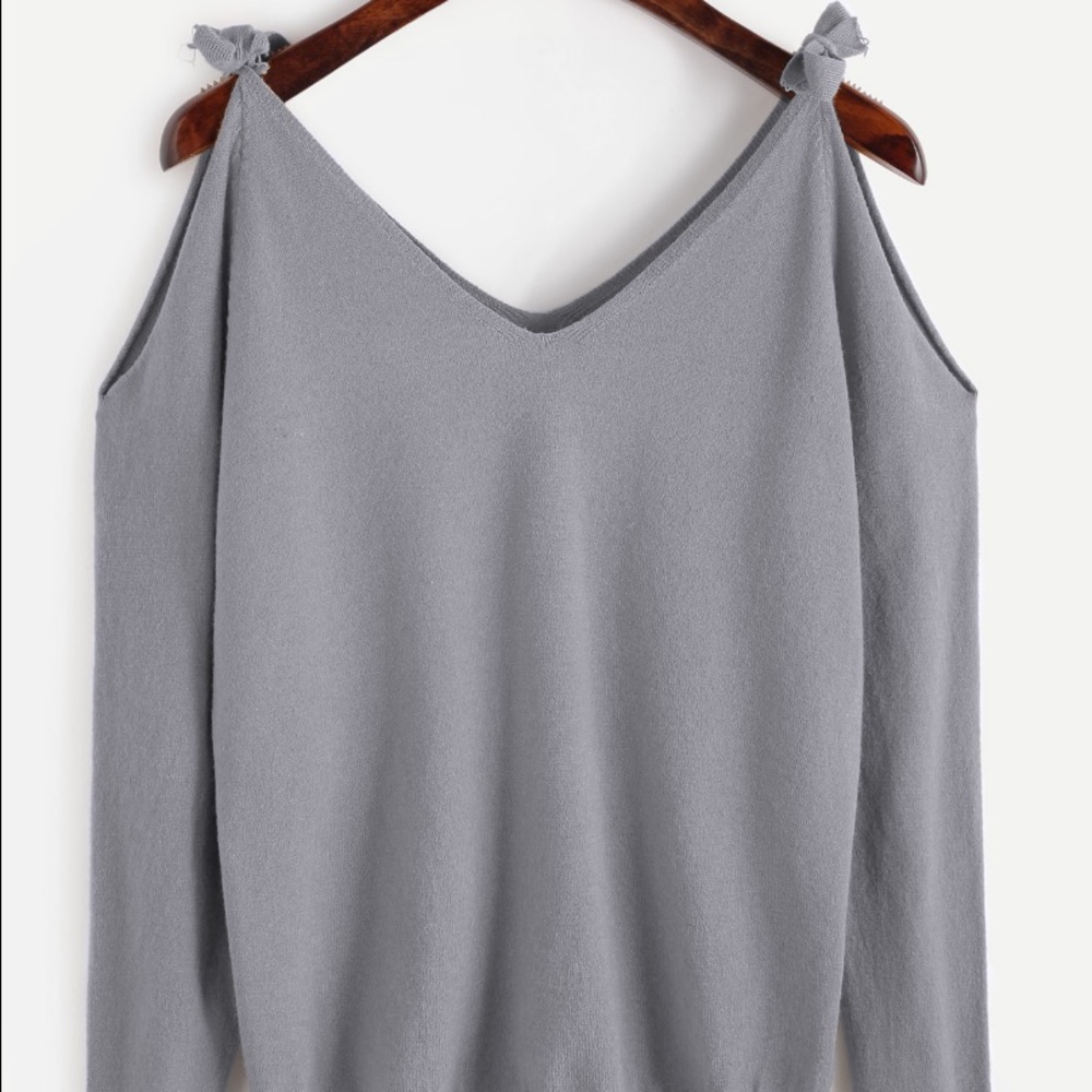 Gray cold shoulder sweater