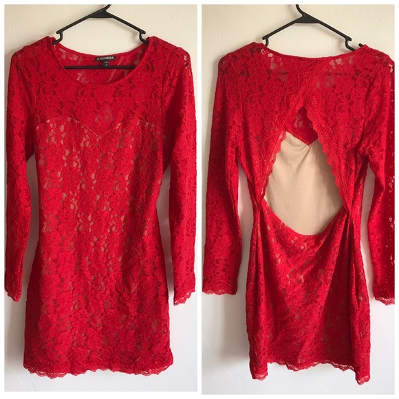 Express Dresses & Skirts - Express Red Lace Open Back Dress